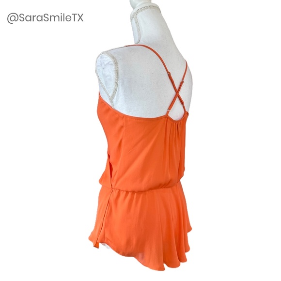 HAUTE HIPPIE Silk Bright Tangerine Orange Peplum Camisole Tank Top - Picture 6 of 14